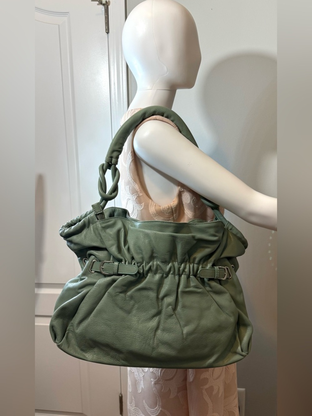 Barr + Barr NY Leather Shoulder Tote Bag Seafoam Green - Picture 2 of 16